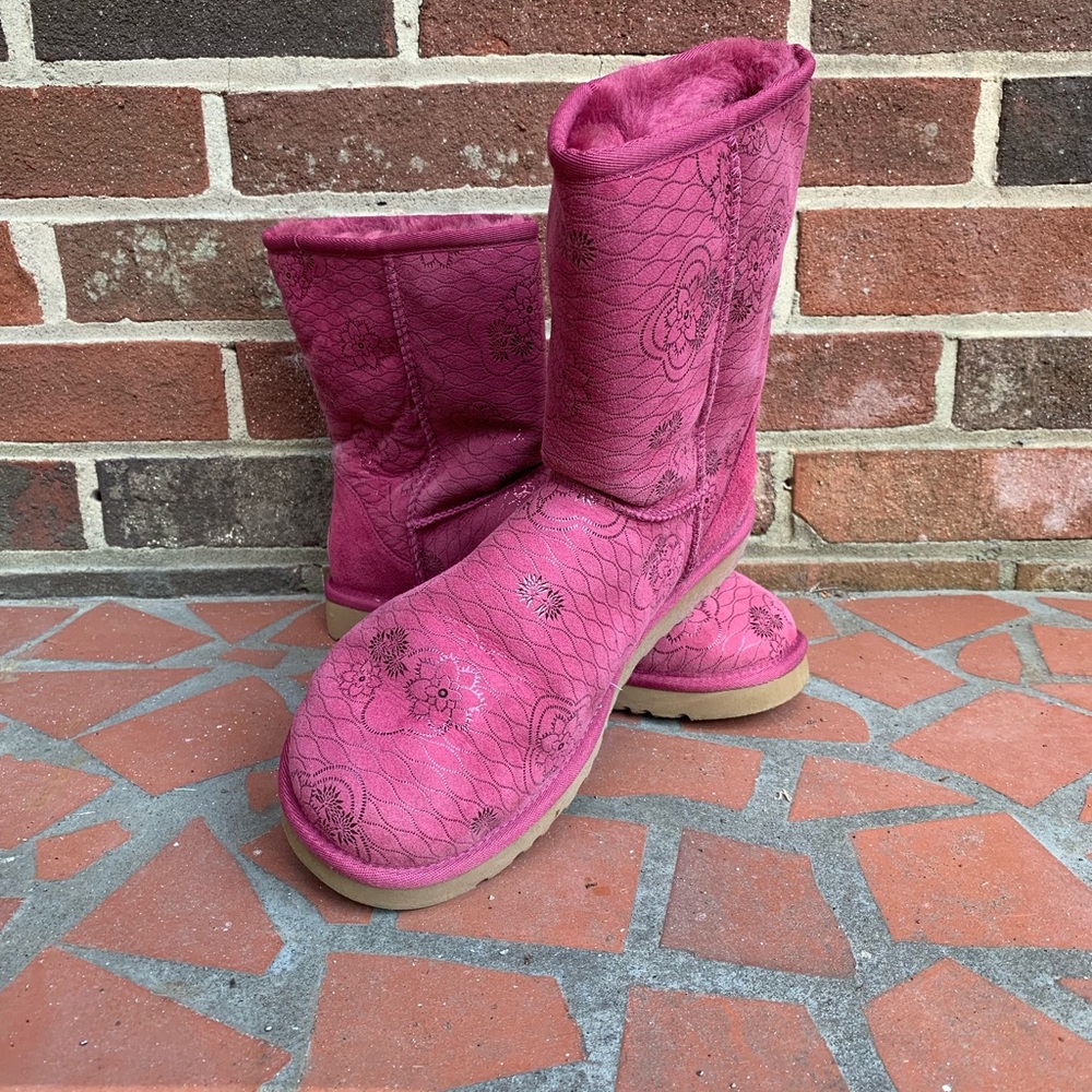 Short, Pink UGG Boots with embossing